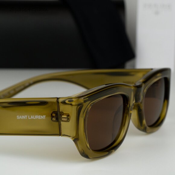Saint Laurent Women Sunglasses Clear Acid Green Brown Rectangle SL713 004 NEW main image 4
